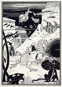 Der var et stort udvalg af høje, ædle træer, fyldt med marine frugter, såsom hummere, krabber, østers, fra The Surprising Adventures of Baron Munchausen, pub. 1895 (gravering) af Joseph Benwell Clark