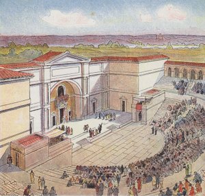 Amfiteatret bygget af romerne i Autun (farve litho)