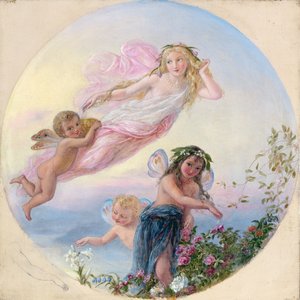 En Sylph og hendes Fairy Attendants besprinkler den tidlige morgendug
