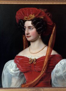 Portræt af kvinde med rød hat-maleri af Joseph Karl Stieler (1781-1858) 1800-tallet. München, Chateau De Nymphenburg af Joseph Carl Stieler