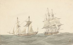 Barquentine og Fregat i Heavy Seas af Joseph Cartwright