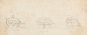 Dekorative stævner af tre skibe af Joseph Cartwright