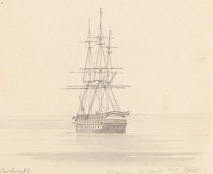 Enkelt Fregat, Stævn Forlæns; Albion 20. april 1817 af Joseph Cartwright