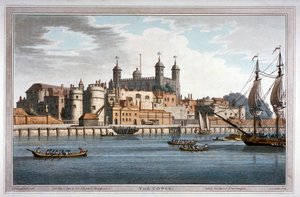 Sydlig udsigt over Tower of London med både på Themsen, 1795