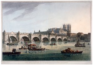 Westminster Bridge, Westminster Abbey og Westminster Hall, London, 1789.