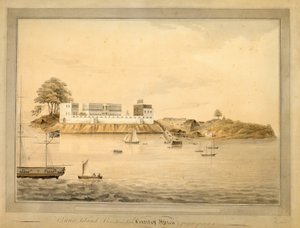 Udsigt over Bance Island, Sierra Leone, Afrika, ca. 1805 (akvarel) af Joseph Corry