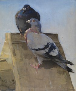 Duer på taget (gouache på linned) af Joseph Crawhall
