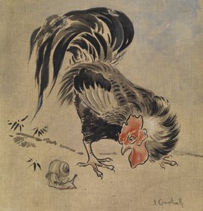 Spansk hane og snegl (gouache på linned)