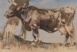 Den gamle ko (gouache på linned) af Joseph Crawhall