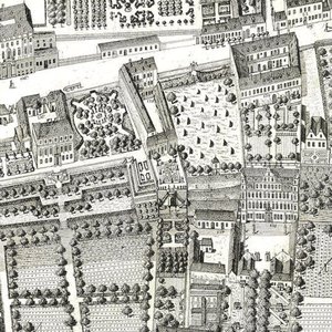 Detalje af et kort over Wien, der viser 135 Alsergrund, hvor Mozart og hans familie boede i 1788 (ætsning og gravering) af Joseph Daniel Huber