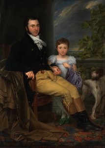 Portræt af en fremtrædende herre med sin datter og en jagthund (olie på lærred) af Joseph Denis Odevaere