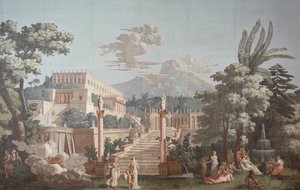 Tapetdesign, der forestiller Telemachus af Joseph Dufour