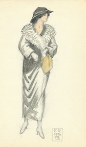 Fashionable Lady, 15.IV.1916, 1916 (pen & blæk og wc på papir) af Joseph Edward Southall