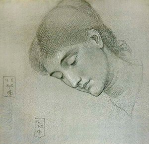 Hovedstudie af en pige, der kigger ned af Joseph Edward Southall