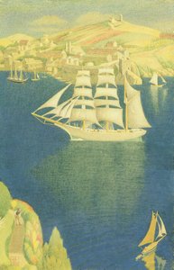 The White Barque at Fowey, 1943 (tempera ombord) af Joseph Edward Southall