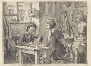 Skakspillerne i billedhuggerens atelier