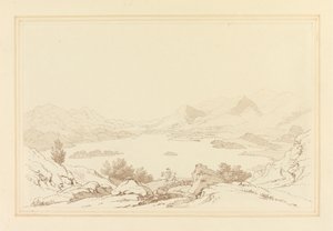 Generel udsigt over Lake of Derwent Water (pen og blæk med wc over grafit på vævet papir) af Joseph Farington