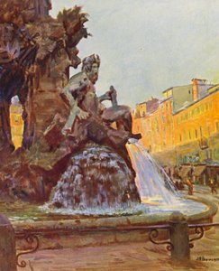 Rom: Piazza Navona, Berninis fontæne (farvelitografi)