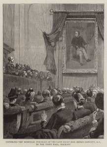 Afsløring af mindeportrættet af den sene højre ærede Henry Fawcett, MP, i rådhuset, Hackney af Joseph Finnemore