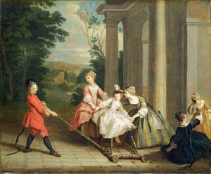 Børn leger med en hobbyhest, ca. 1741-47