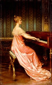 Elegant Lady siddende på Piano-Forte,