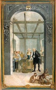 Wetter Brothers Indian Fabric Factory: Arbejdere passerer gennem gitteret af trykte lærreder Maleri af Joseph Gabriel Rossetti (1700-tallet). 1764 Orange, Musee Municipal