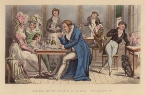 John Bull og hans familie på en iscafé (koloreret stik)