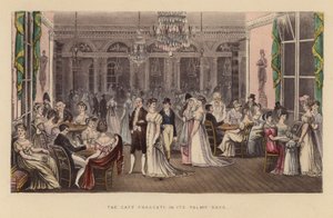 Café Frascati i sine glansdage (koloreret stik) af Joseph Grego