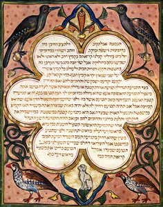 Side fra en hebraisk bibel med fugle, 1299