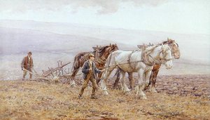 Ploughing the Downs (akvarel på papir)