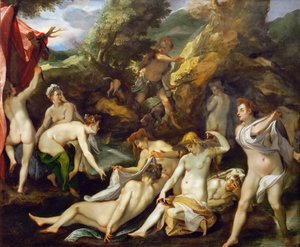 Barok : Diane et Acteon - Diana og Actaeon par Heintz, Joseph, den ældre (1564-1609), ca 1595. Olie på kobber, 40x49. Kunsthistorisk museum, Vienne