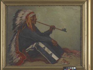 Høvding Flat Iron, Sioux (olie på lærred) af Joseph Henry Sharp