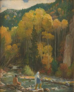Indianerfiskeri, Taos Canyon af Joseph Henry Sharp