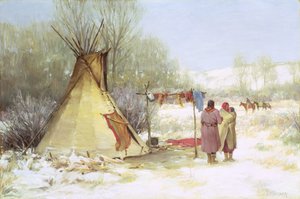Indianere vender tilbage til en vinterlejr (olie på lærred) af Joseph Henry Sharp