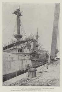 Bygningen af et slagskib, HMS Ocean, Twin-Screw, 1. klasse, 12.950 tons, i værftet i Plymouth