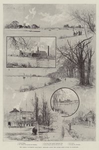 The Coming University Boat-Race, skitser langs banen fra Putney til Mortlake af Joseph Holland Tringham