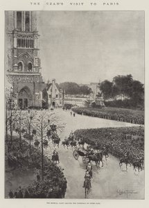 Czarens besøg i Paris, det kejserlige parti forlader katedralen Notre Dame