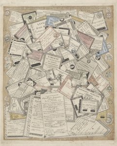Frans papiergeld Mønter og andre papirer fra Den Franske Republik (titel på objektet) af Joseph Hunin