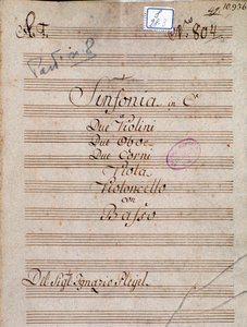 Første side af partitur af Symphony in C af Pleyel af Joseph Ignace Pleyel
