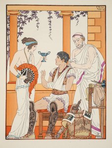 Såret soldat med armen i slynge, illustration fra "The Works of Hippocrates", 1934 af Joseph Kuhn Regnier