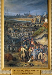 Revolutionskrige: "" Den franske hær under kommando af general Dumouriez til Mons, dagen efter slaget ved Jemmapes, den 7. november af Joseph Louis Hippolyte Bellange