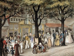 Gå på en boulevard i Paris i 1819 akvarel af Joseph Louis Bellange (1800-1866) 1819 Paris, Musee Carnavalet
