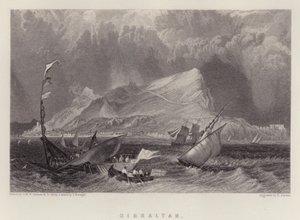 Gibraltar (farve litho) af Joseph Mallord William (after) Turner