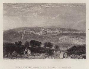 Jerusalem fra Oliebjerget (farve litho) af Joseph Mallord William (after) Turner