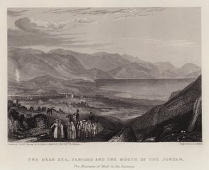 Det Døde Hav, Jeriko og Jordans Mund, Moabs Bjerge i det Fjerne (farve litho)