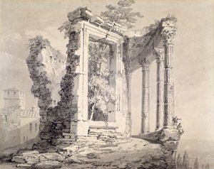 Sibyllens tempel, Tivoli (blyant og akvarel på papir) af Joseph Mallord William (attr.to) Turner