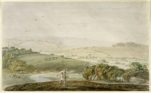 En bonde såning, med en floddal og rullende bakker hinsides, ca. 1795 af Joseph Mallord William Turner