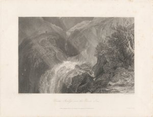 Kædebro over floden Tees, 1838 (ætsning og gravering) af Joseph Mallord William Turner