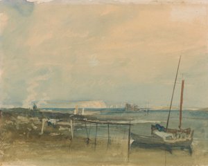 Kystscene med hvide klipper og både på kysten af Joseph Mallord William Turner