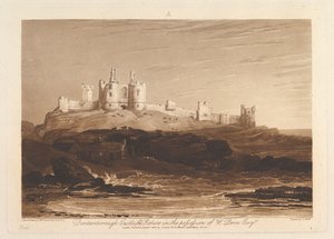 Dunstanborough Castle Liber Studiorum, del III, plade 14, 10. juni 1808. af Joseph Mallord William Turner